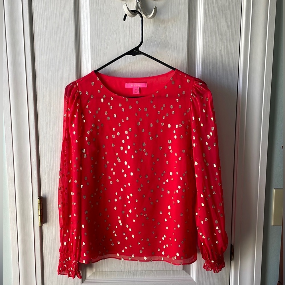 Lilly Pulitzer Red silk and gold lamé top